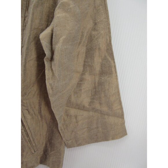 Chicos Jacket 1 Tan Linen Blazer Coat Shiny Lagenlook Zip Up Medium - Picture 3 of 11